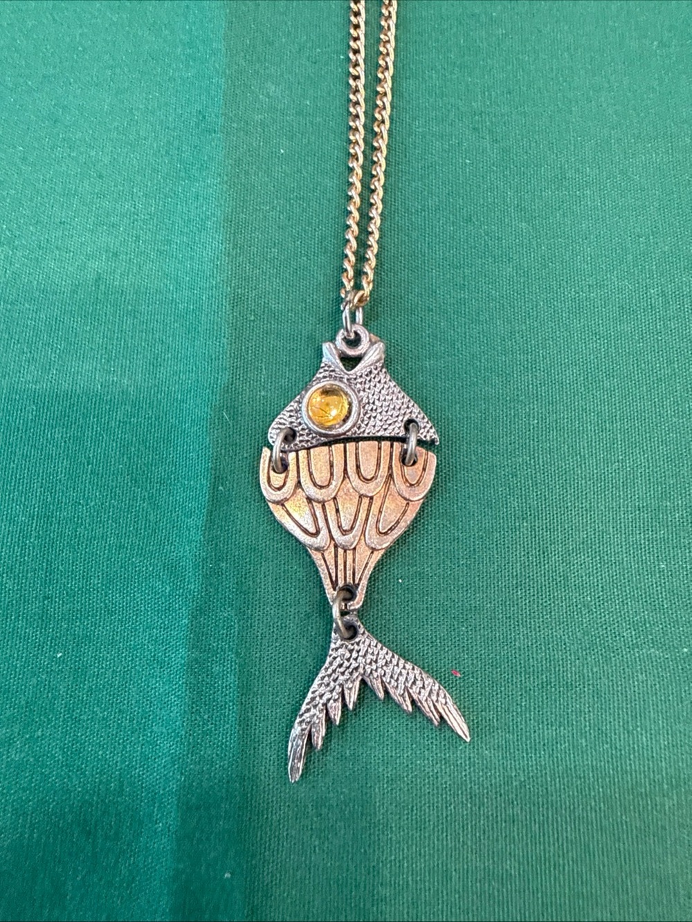 Fish Detail Gold Colored Necklace with Silver Detailing & Gold  Chain#72A
